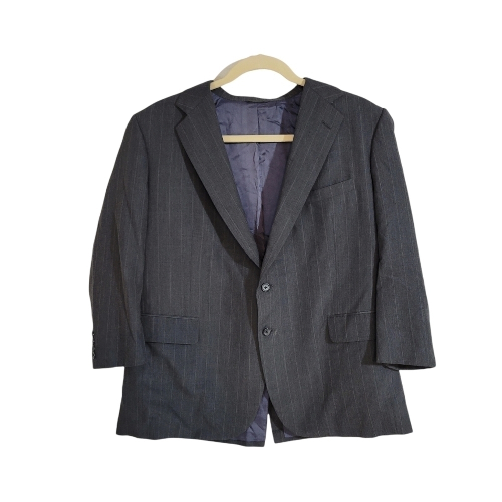Tom James Hand-Tailored Luxury Gray Pinstripe Suit Blazer Jacket